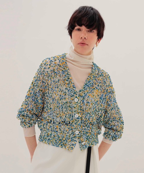 DRESSLAVE（ドレスレイブ）の「ponpon mesh cardigan(ポップコーンメッシュカーディガン)（カーディガン/ボレロ・レディース・ブルー/パープル・38）」の2枚目の写真