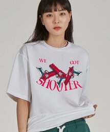 フロントシュター ラウンドネック 40番手二重織綿半袖Tシャツ_ホワイト