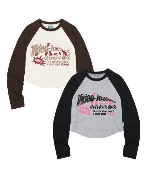 Video Jockey（ビデオジョッキー）の「コヤンイモイダ LS クロップラグランTシャツ [ブラック]（Tシャツ/カットソー・レディース・ブラック・FREE）」の2枚目の写真