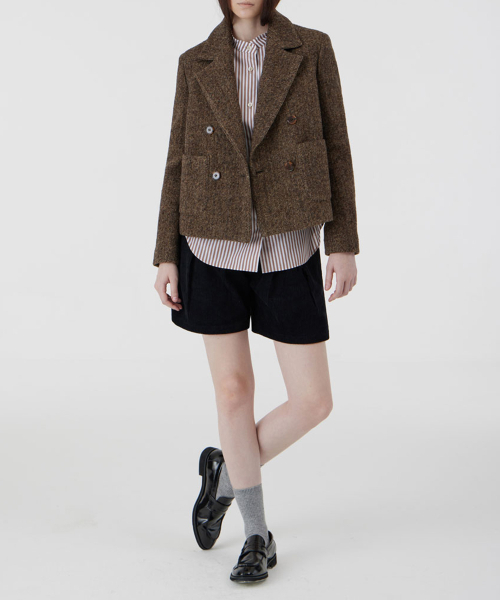 VOYONN(ボヨン)の「ショートヘリンボーンダブルジャケットブラウン(テーラードジャケット・レディース・ブラウン・LARGE/MEDIUM)」の4枚目の写真