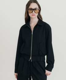 SSIN AND LEE（シンアンドリー）の「（W）イブニングピンストライプハリントンジャケットブラック（MA-1）」