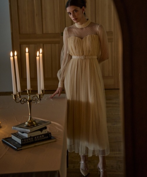 ERADIE エラディエ Flocked Tulle Lace Dress セール】Flocked Tulle Lace Dress ドット刺繍レースドレス