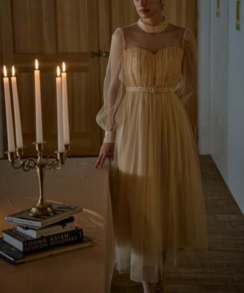 セール】Flocked Tulle Lace Dress ドット刺繍レースドレス