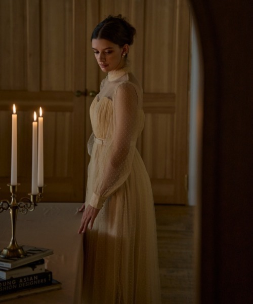 セール】Flocked Tulle Lace Dress ドット刺繍レースドレス