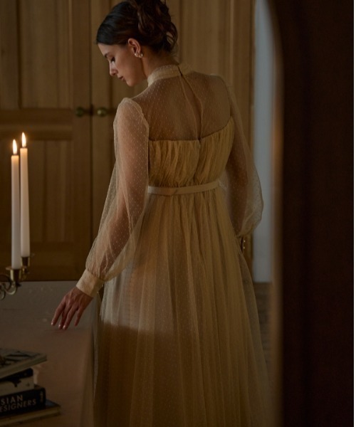 セール】Flocked Tulle Lace Dress ドット刺繍レースドレス