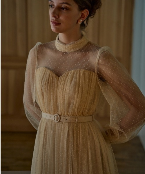 セール】Flocked Tulle Lace Dress ドット刺繍レースドレス