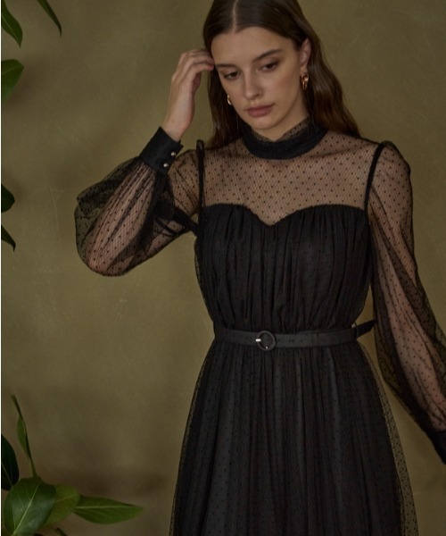 ERADIE（エラディエ）の「Flocked Tulle Lace Dress  ドット刺繍レースドレス（ワンピース・レディース・ライトベージュ/ブラック・FREE）」の10枚目の写真