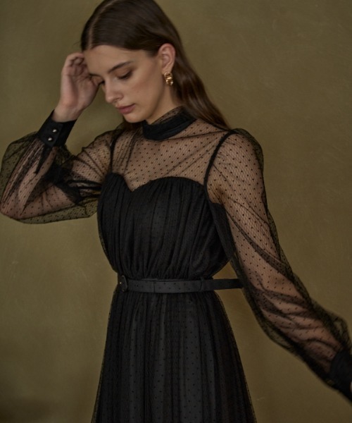 ERADIE（エラディエ）の「Flocked Tulle Lace Dress  ドット刺繍レースドレス（ワンピース・レディース・ライトベージュ/ブラック・FREE）」の13枚目の写真