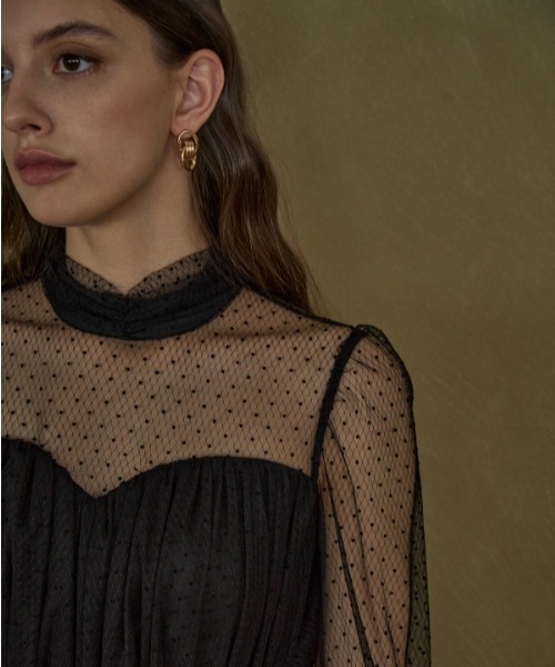 セール】Flocked Tulle Lace Dress ドット刺繍レースドレス