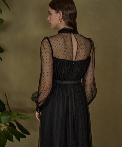 ERADIE（エラディエ）の「Flocked Tulle Lace Dress  ドット刺繍レースドレス（ワンピース・レディース・ライトベージュ/ブラック・FREE）」の6枚目の写真
