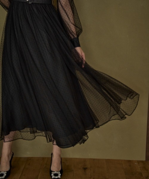 セール】Flocked Tulle Lace Dress ドット刺繍レースドレス