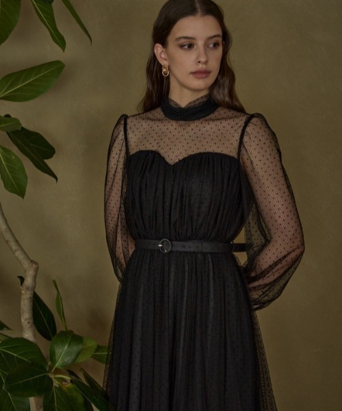 ERADIE（エラディエ）の「Flocked Tulle Lace Dress  ドット刺繍レースドレス（ワンピース・レディース・ライトベージュ/ブラック・FREE）」の12枚目の写真