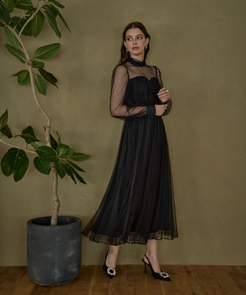 ERADIE（エラディエ）の「Flocked Tulle Lace Dress  ドット刺繍レースドレス（ワンピース・レディース・ライトベージュ/ブラック・FREE）」の17枚目の写真