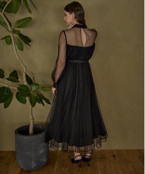 セール】Flocked Tulle Lace Dress ドット刺繍レースドレス