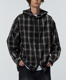 INTERSECTION（インターセッション）の「Crease Check Hooded Shirt [Black]（シャツ/ブラウス）」