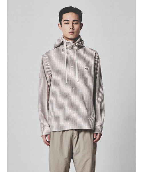 KIJUN MEN(キジュンメンズ)の「Stripe Hoodie Shirt Brown Stripe(シャツ/ブラウス・メンズ・その他・LARGE/X-LARGE)」の1枚目の写真