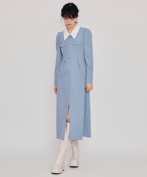 REDYAZEL(レディアゼル)の「フロントZIPバイカラーロングワンピース(ワンピース・レディース・ネイビー/ラベンダー/ブルー・MEDIUM/SMALL)」の18枚目の写真