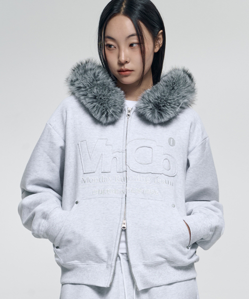 VENHIT(ベンヒット)の「MRTアプリケファーフードジップアップホワイトメランジ(パーカー・レディース・ホワイト・SMALL/MEDIUM/LARGE)」の3枚目の写真