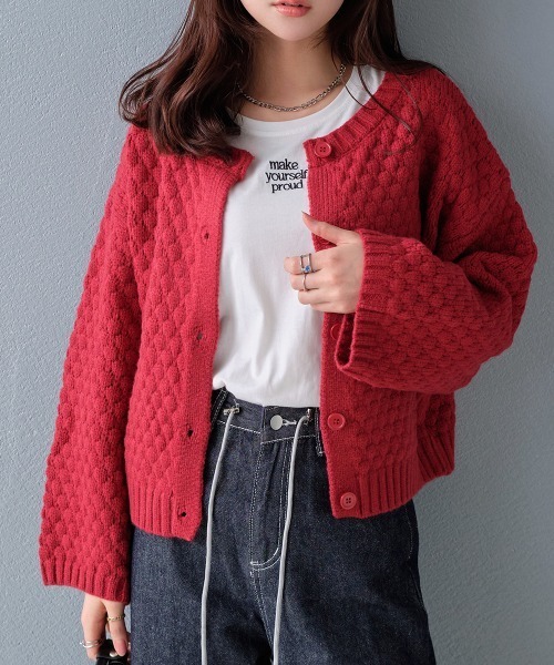 Rejoule(リジュール)の「立体編み クルーネックニットカーディガン(カーディガン/ボレロ・レディース・アイボリー/レッド/ブラウン/グレー・FREE)」の16枚目の写真
