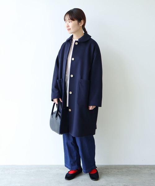 bulle de savon(ビュルデサボン)の「△super100 ビーバー ステンカラーコート(ステンカラーコート・レディース・ネイビー・FREE)」の5枚目の写真