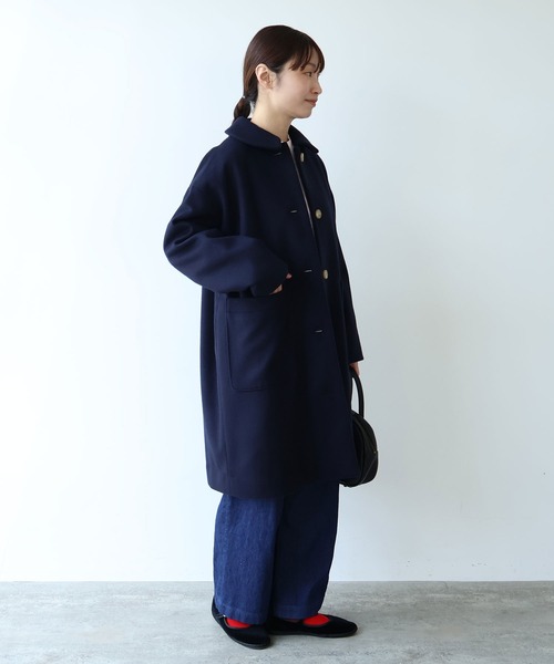 bulle de savon(ビュルデサボン)の「△super100 ビーバー ステンカラーコート(ステンカラーコート・レディース・ネイビー・FREE)」の6枚目の写真