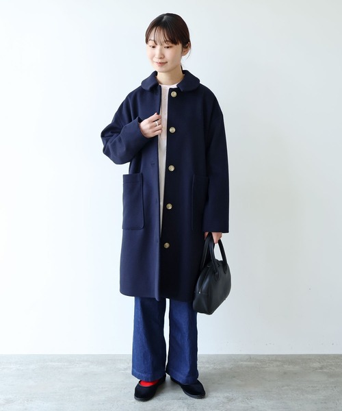 bulle de savon(ビュルデサボン)の「△super100 ビーバー ステンカラーコート(ステンカラーコート・レディース・ネイビー・FREE)」の9枚目の写真