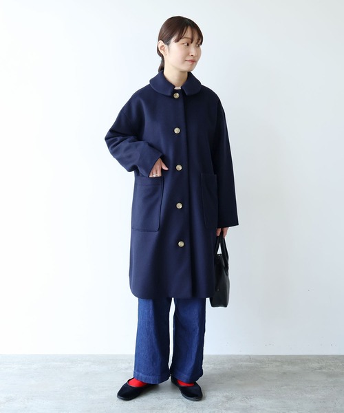 bulle de savon(ビュルデサボン)の「△super100 ビーバー ステンカラーコート(ステンカラーコート・レディース・ネイビー・FREE)」の3枚目の写真