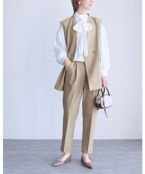 reca（レカ）の「ノーカラーベスト×テーパードパンツ2点セット（スーツセット・レディース・ブラック/ベージュ/グレー・M/S/XL/L）」の3枚目の写真