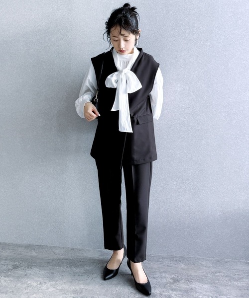 reca（レカ）の「ノーカラーベスト×テーパードパンツ2点セット（スーツセット・レディース・ブラック/ベージュ/グレー・M/S/XL/L）」の5枚目の写真