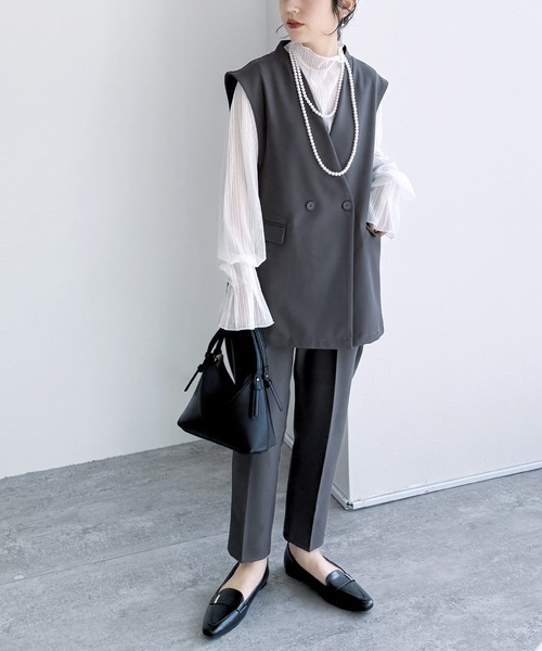 reca（レカ）の「ノーカラーベスト×テーパードパンツ2点セット（スーツセット・レディース・ブラック/ベージュ/グレー・M/S/XL/L）」の13枚目の写真