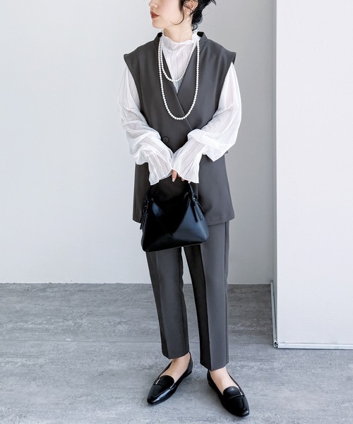reca（レカ）の「ノーカラーベスト×テーパードパンツ2点セット（スーツセット・レディース・ブラック/ベージュ/グレー・M/S/XL/L）」の14枚目の写真