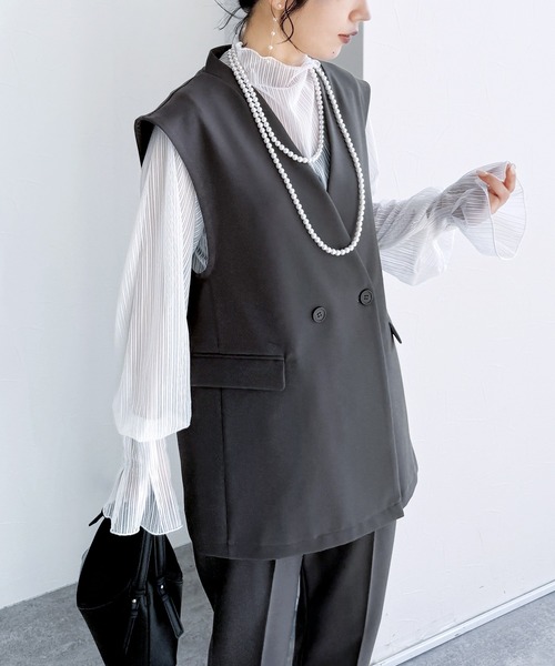 reca（レカ）の「ノーカラーベスト×テーパードパンツ2点セット（スーツセット・レディース・ブラック/ベージュ/グレー・M/S/XL/L）」の15枚目の写真