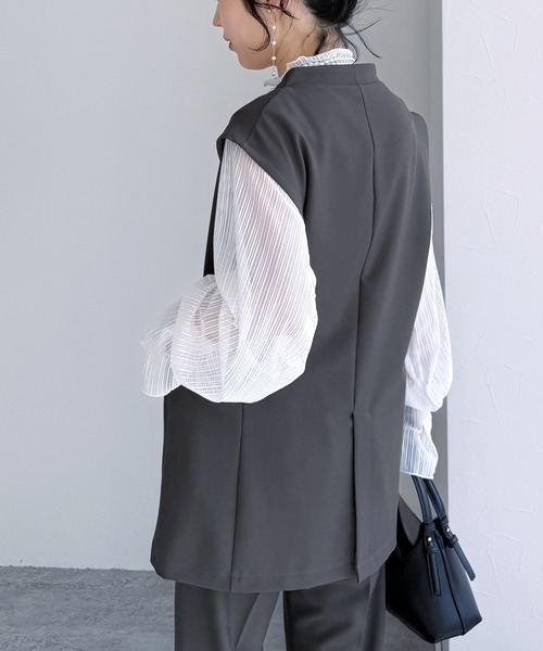 reca（レカ）の「ノーカラーベスト×テーパードパンツ2点セット（スーツセット・レディース・ブラック/ベージュ/グレー・M/S/XL/L）」の16枚目の写真