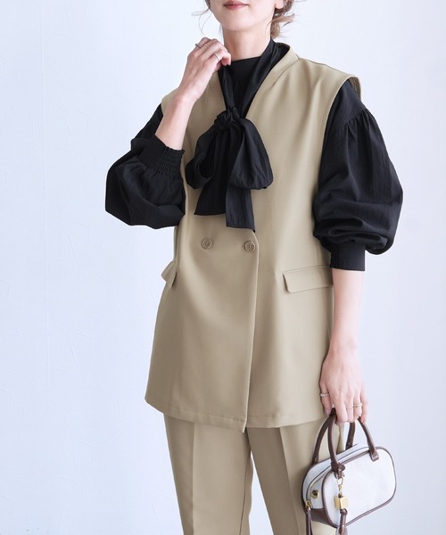 reca（レカ）の「ノーカラーベスト×テーパードパンツ2点セット（スーツセット・レディース・ブラック/ベージュ/グレー・M/S/XL/L）」の22枚目の写真