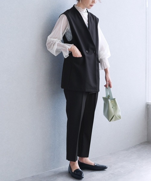 reca（レカ）の「ノーカラーベスト×テーパードパンツ2点セット（スーツセット・レディース・ブラック/ベージュ/グレー・M/S/XL/L）」の9枚目の写真