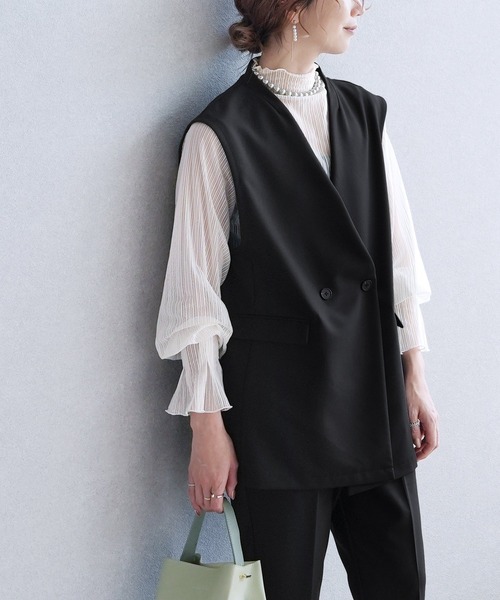 reca（レカ）の「ノーカラーベスト×テーパードパンツ2点セット（スーツセット・レディース・ブラック/ベージュ/グレー・M/S/XL/L）」の10枚目の写真