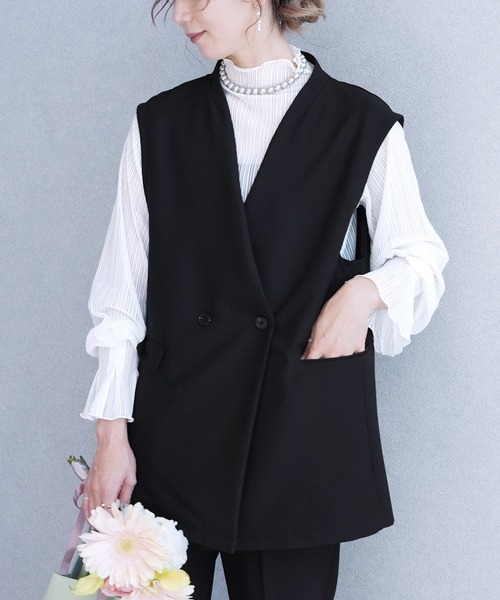 reca（レカ）の「ノーカラーベスト×テーパードパンツ2点セット（スーツセット・レディース・ブラック/ベージュ/グレー・M/S/XL/L）」の12枚目の写真