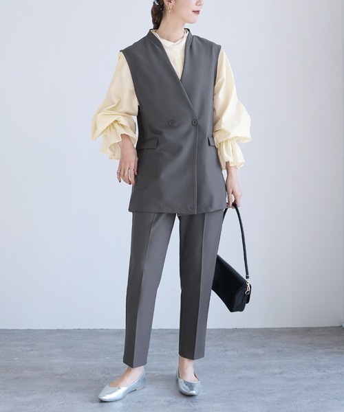 reca（レカ）の「ノーカラーベスト×テーパードパンツ2点セット（スーツセット・レディース・ブラック/ベージュ/グレー・M/S/XL/L）」の17枚目の写真