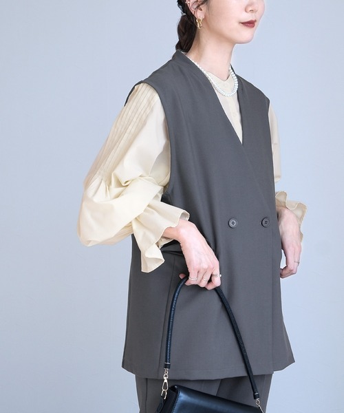 reca（レカ）の「ノーカラーベスト×テーパードパンツ2点セット（スーツセット・レディース・ブラック/ベージュ/グレー・M/S/XL/L）」の18枚目の写真