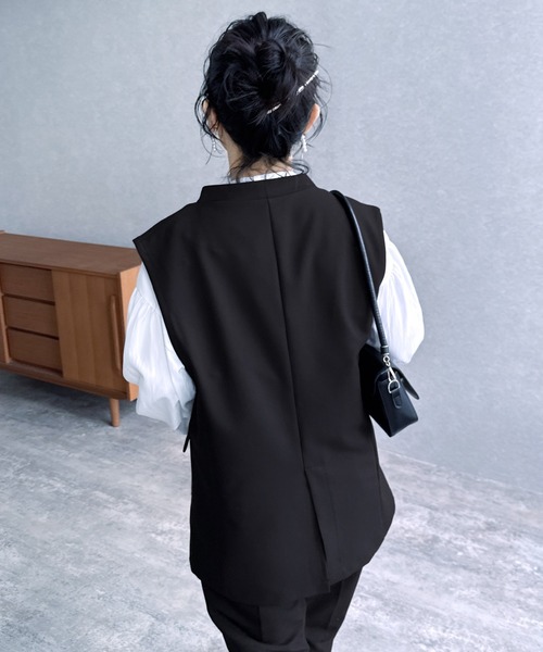 reca（レカ）の「ノーカラーベスト×テーパードパンツ2点セット（スーツセット・レディース・ブラック/ベージュ/グレー・M/S/XL/L）」の8枚目の写真