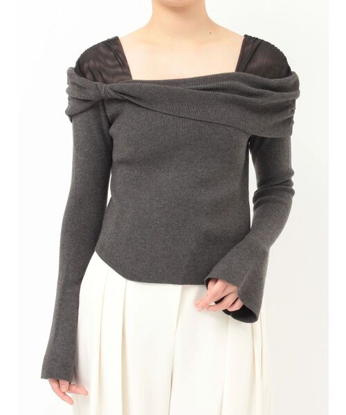 LAGUNAMOON(ラグナムーン)の「チュールコンビオフショルニットプルオーバー(ニット/セーター・レディース・アイボリー/ブラック/ブラウン・FREE)」の5枚目の写真