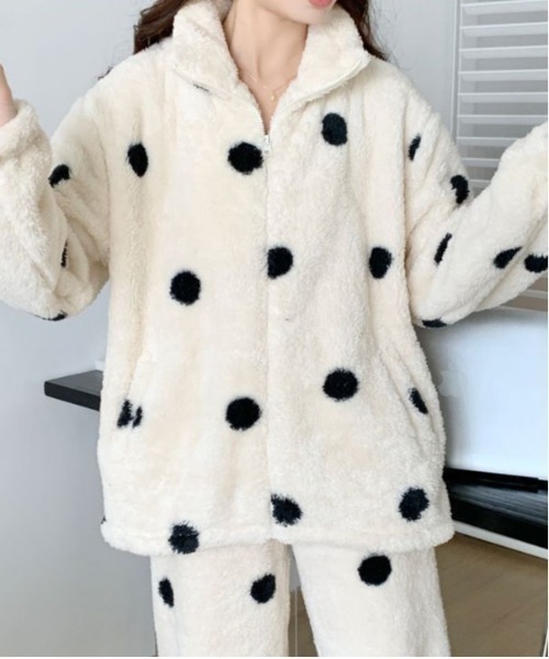 WEGO（ウィゴー）の「WEGO/ドット柄もこもこジップルームウェア上下セット（ルームウェア/パジャマ・レディース・その他1・LARGE/MEDIUM）」の6枚目の写真