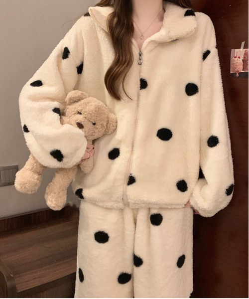 WEGO（ウィゴー）の「WEGO/ドット柄もこもこジップルームウェア上下セット（ルームウェア/パジャマ・レディース・その他1・LARGE/MEDIUM）」の9枚目の写真