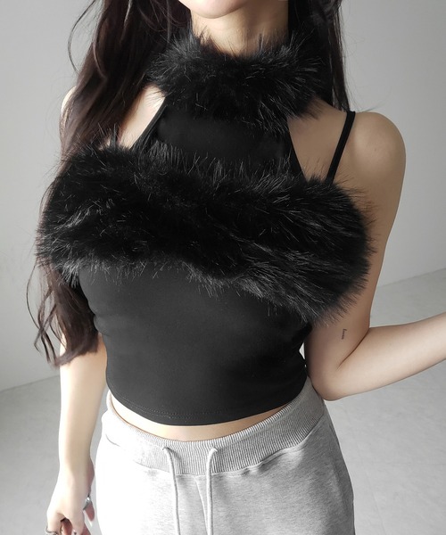 me+em select(ミームセレクト)の「【 3color 】ファードッキングストラップトップス / fur docking strap tops(その他トップス・レディース・ピンク/ブラック/ホワイト・FREE)」の8枚目の写真