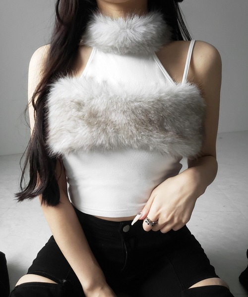 me+em select(ミームセレクト)の「【 3color 】ファードッキングストラップトップス / fur docking strap tops(その他トップス・レディース・ピンク/ブラック/ホワイト・FREE)」の13枚目の写真