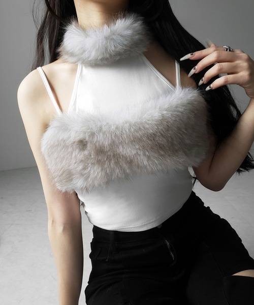 me+em select(ミームセレクト)の「【 3color 】ファードッキングストラップトップス / fur docking strap tops(その他トップス・レディース・ピンク/ブラック/ホワイト・FREE)」の14枚目の写真