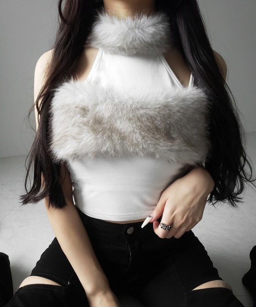 me+em select(ミームセレクト)の「【 3color 】ファードッキングストラップトップス / fur docking strap tops(その他トップス・レディース・ピンク/ブラック/ホワイト・FREE)」の20枚目の写真