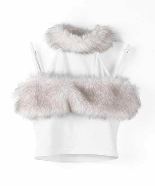 me+em select(ミームセレクト)の「【 3color 】ファードッキングストラップトップス / fur docking strap tops(その他トップス・レディース・ピンク/ブラック/ホワイト・FREE)」の21枚目の写真