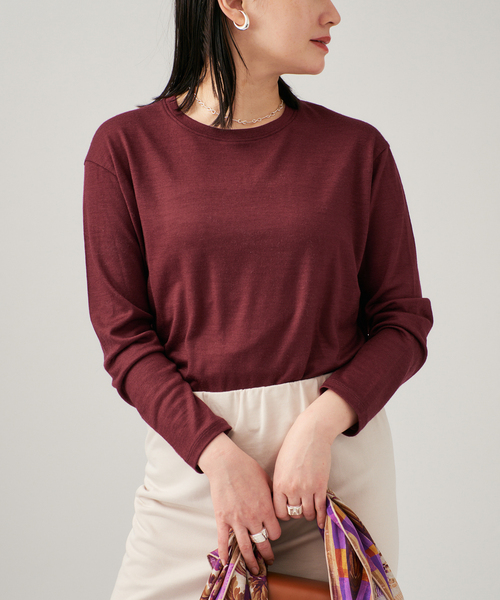VERMEIL par iena(ヴェルメイユパーイエナ)の「WOOL JERSEY クルーネックロングスリーブプルオーバー(Tシャツ/カットソー・レディース・ネイビー/ボルドー/ブラウン・FREE)」の3枚目の写真