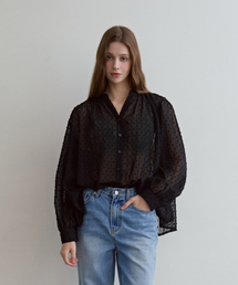 ODER（オディエール）の「シースルーポップコーンローズブラウス-ブラック（シャツ/ブラウス）」
